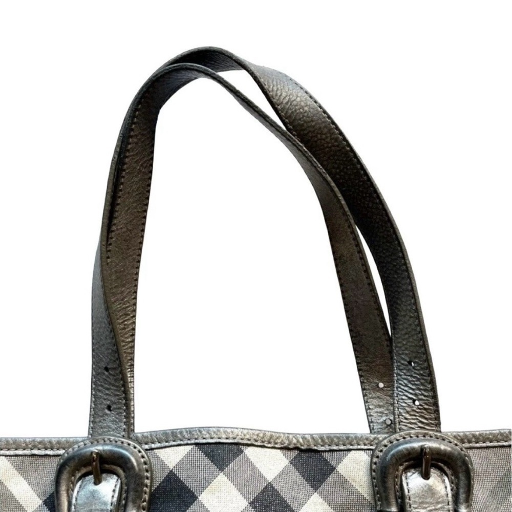 Burberry Byron Shimmer Check Gray Silver Metallic Plaid Tote - Picture 6 of 14